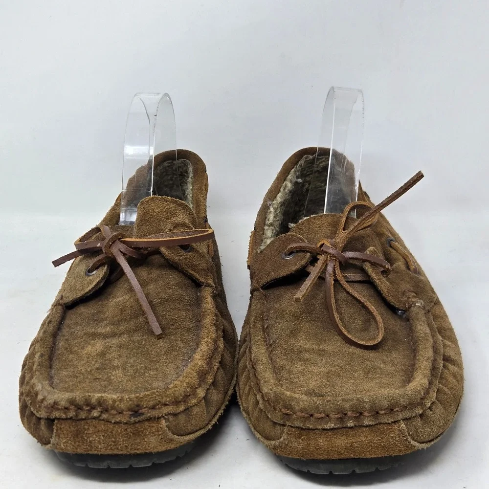 Florsheim Mens Brown Suede Faux Fur Lined Moccasin Slippers 5382106 Size 12M